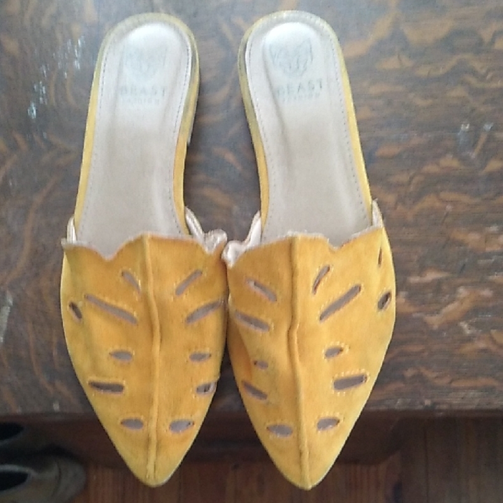 BEAST FASHION Mustard Yellow Suede Pointed Slide Mules